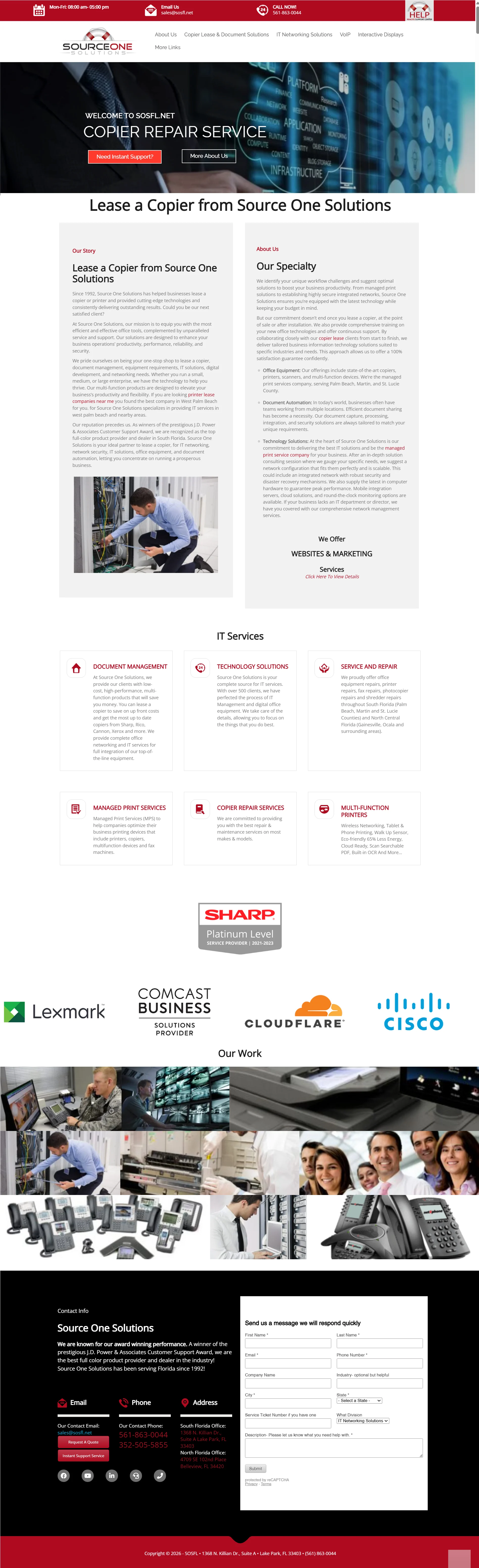 Full homepage screenshot of the Source One Solutions business technology website created by BTB Web Designs