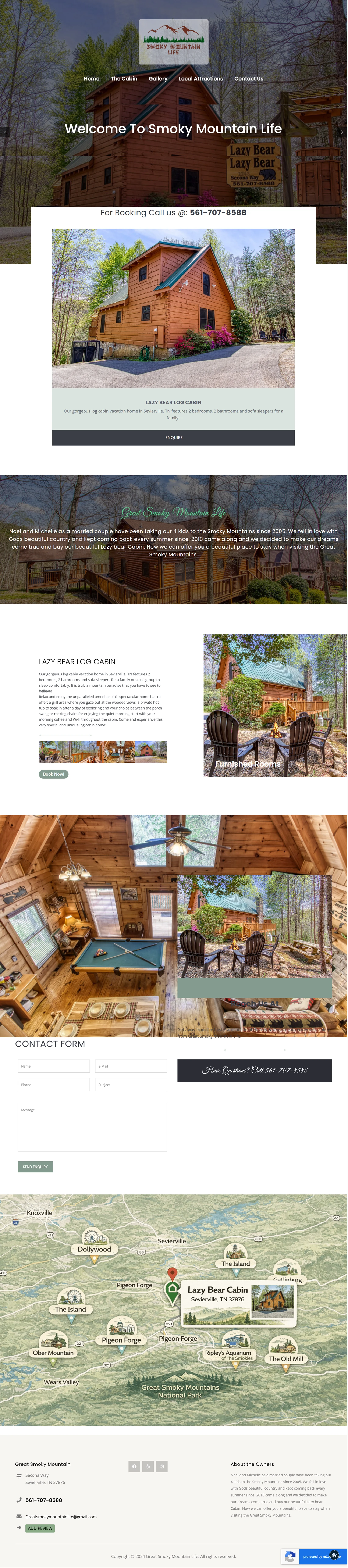 Full homepage screenshot of the Great Smoky Mountain Life vacation rental website created by BTB Web Designs